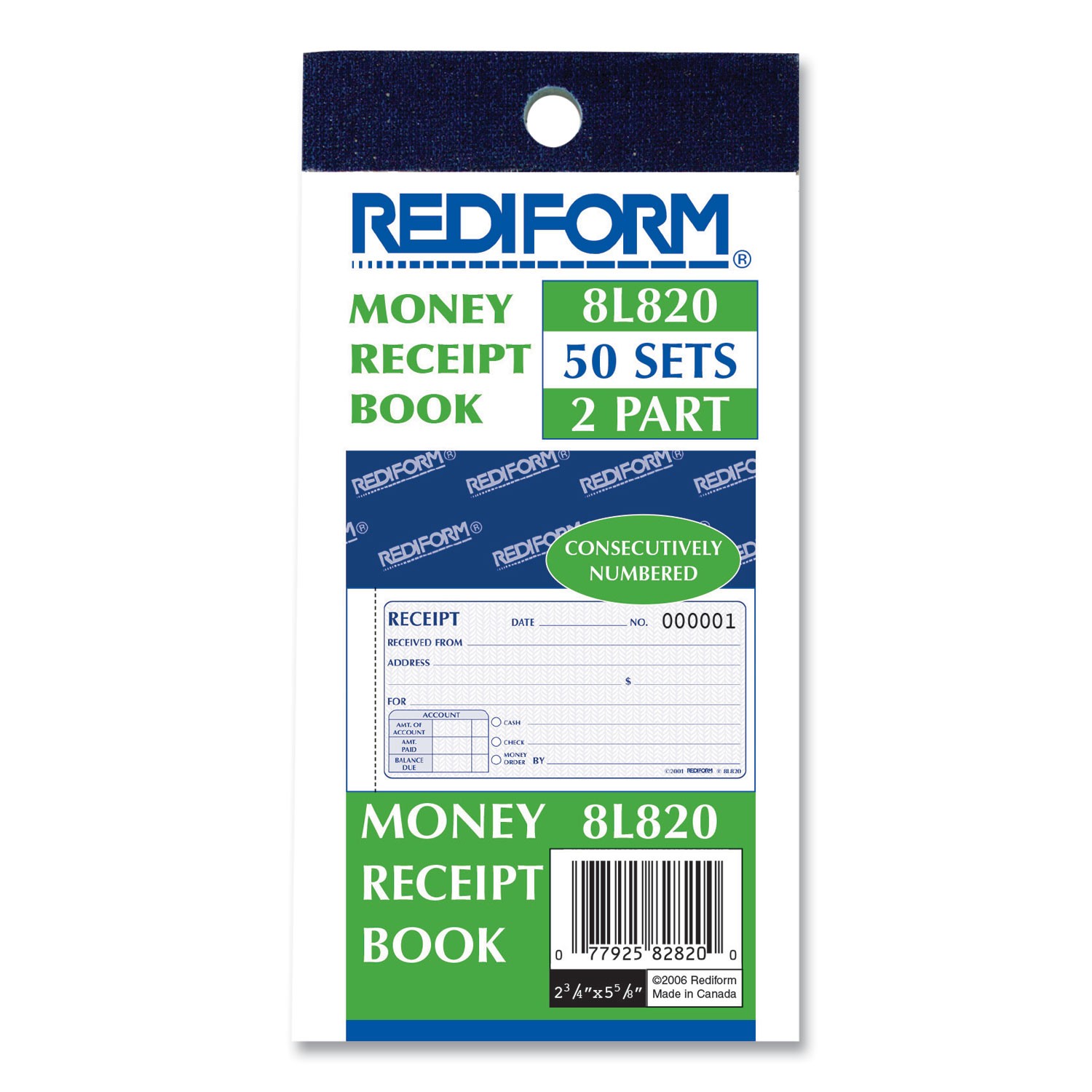 Rediform? Small Money Receipt Book, 5 x 2 3/4, Carbonless Duplicate, 50 Sets/Boo