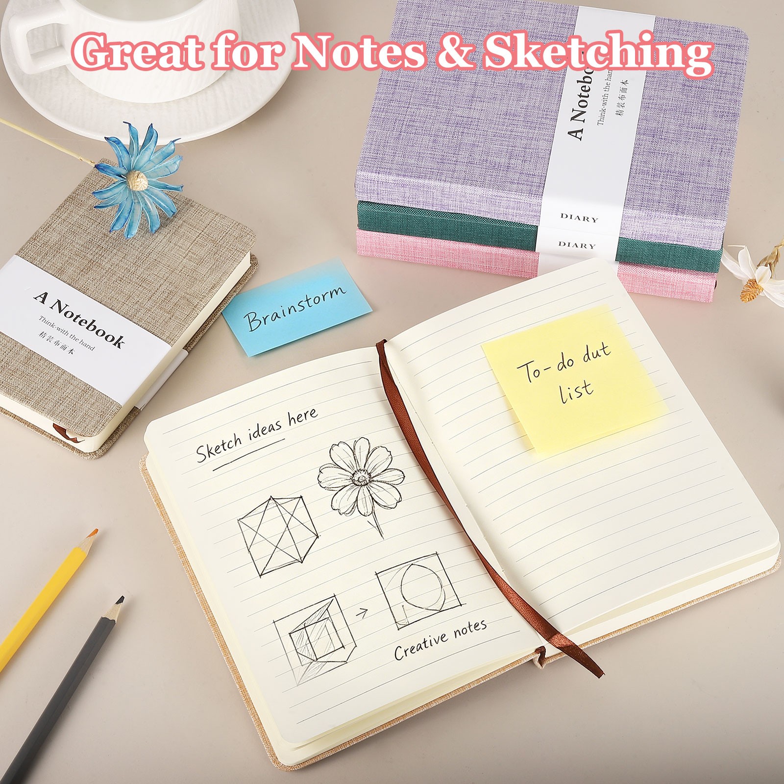 Linen Journal Notebook, 256 Pages 100 Gsm A6（3.9×5.7） Hardcover (Pink)
