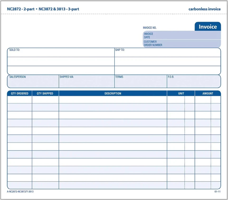 Invoice Book, 2-Part Carbonless, 8-1/2″ X 7-7/16″, 50 Sets per Book (NC2872), Wh