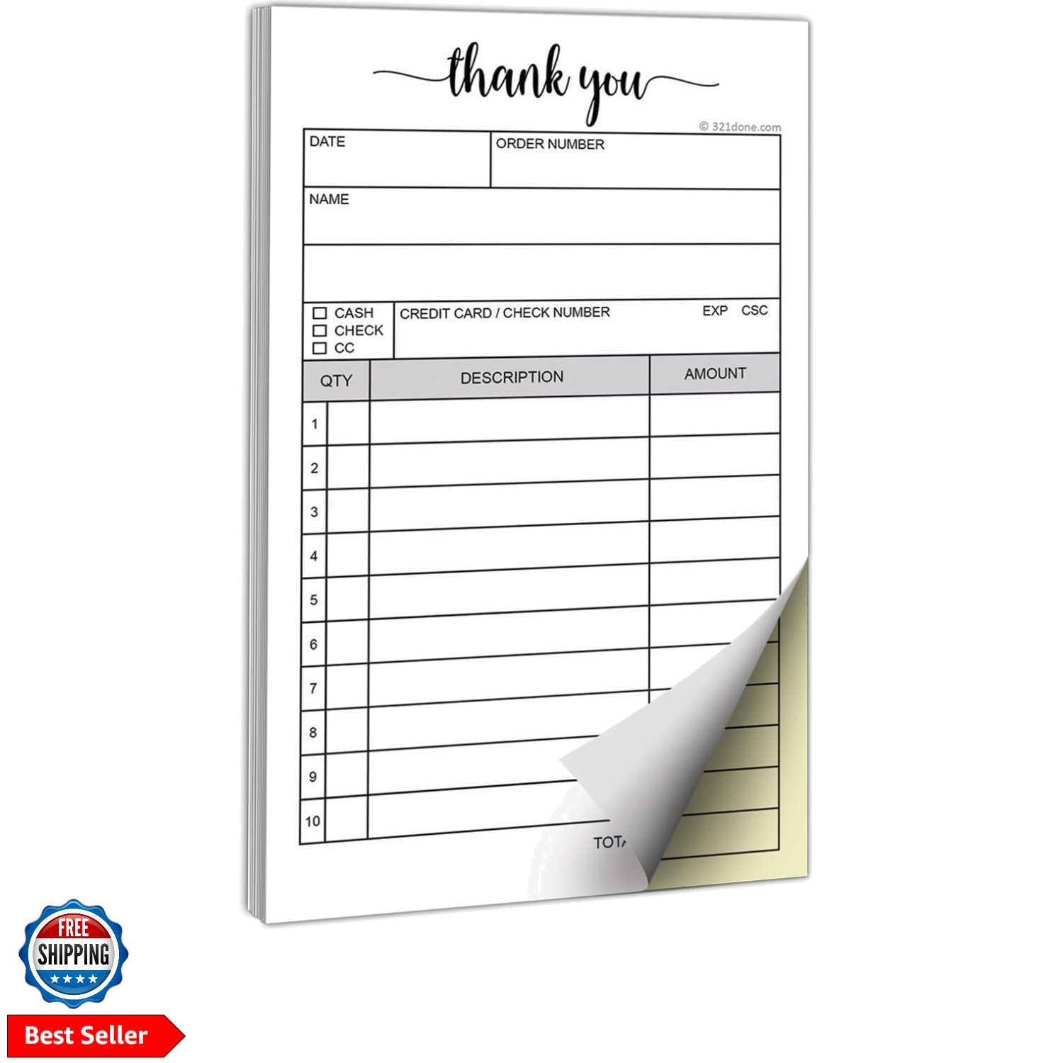 Thank You Receipt Pad with Carbon Copies for Small Boutique Business, 2-Part …