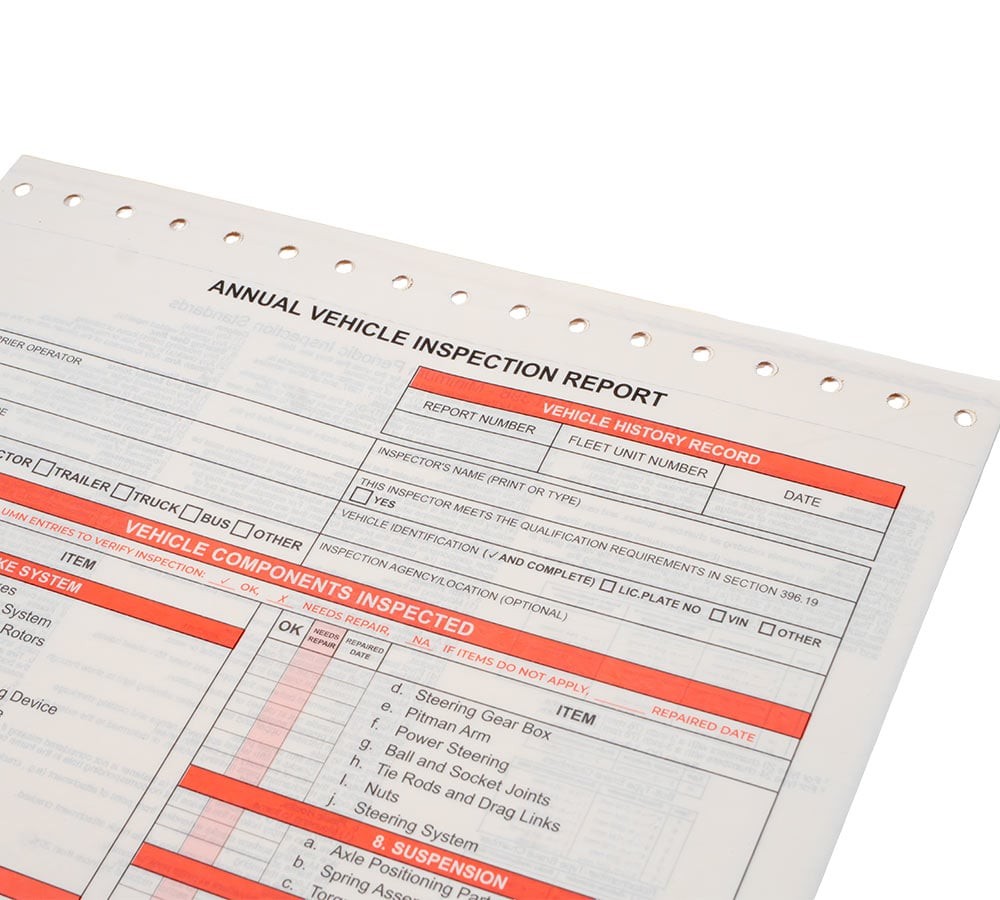8.5″x11.75″ Annual Vehicle Inspection Report Form DOT Compliant 20Pcs
