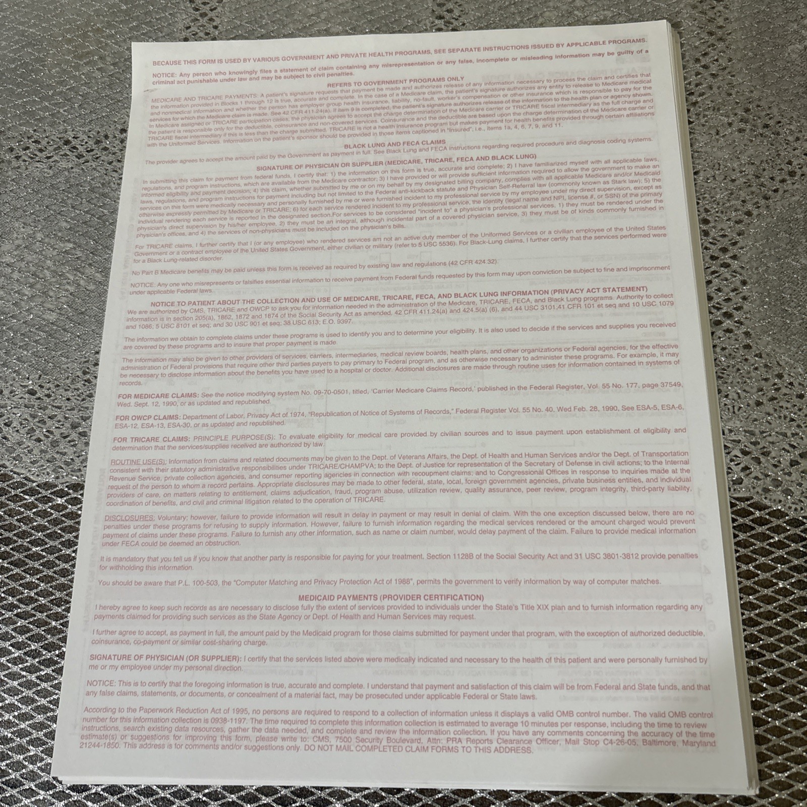 CMS 1500 HCFA Health Insurance Claim Forms (Version 02/12) 500 Forms SEALED NEW