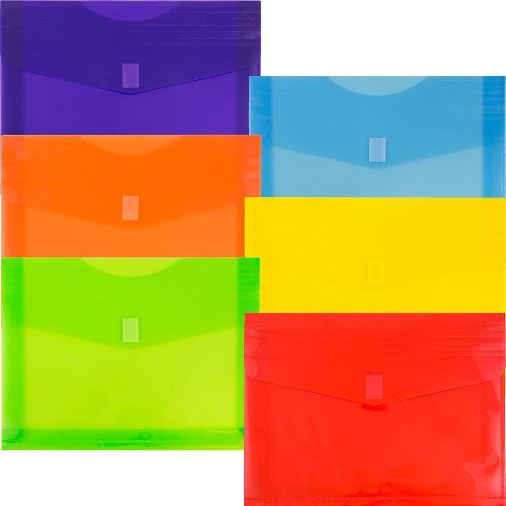 JAM PAPER Plastic Expansion Envelopes 2″ Expansion, Assorted Colors 6 Pack