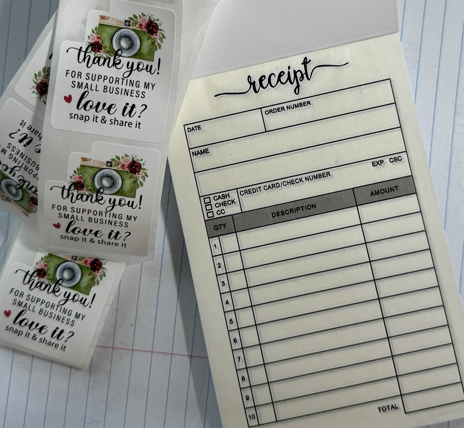 Carbon Copy Receipt Book 50 Sets + Small Business Thank You Stickers Bundle New