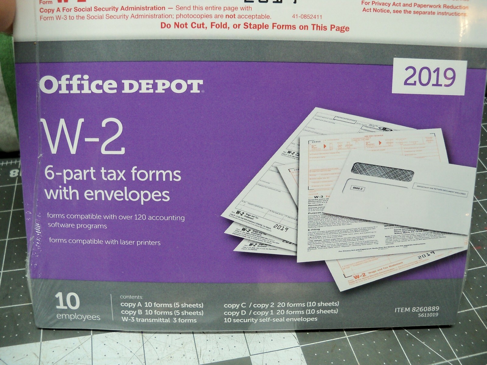 Office Depot W-2 Tax Forms w Envelopes 2019 6-Part 8-1/2″ x 11″ 10-PK Staples W2