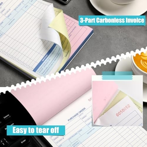 10 Pack Carbonless Purchase Order Forms – 3 Part Books for Small Business, 50 Se