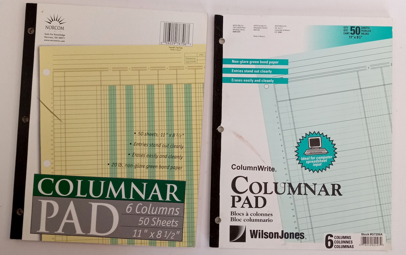 Ledger Pad 6 Columns 8.5 x 11 inch 50 Sheets Blank Lot of 2