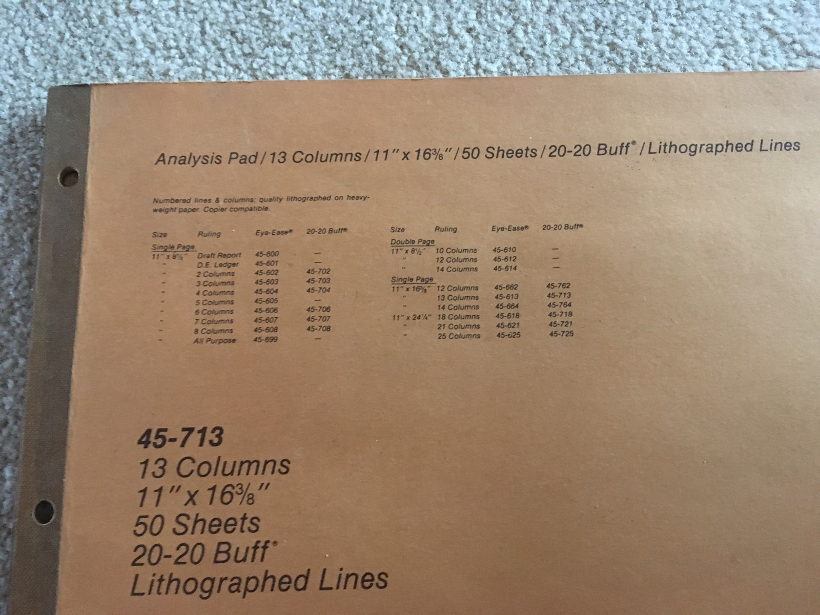 National Brand Analysis Pad 13 Columns 48 Sheet 11”x16 3/8” Lithographed Lined