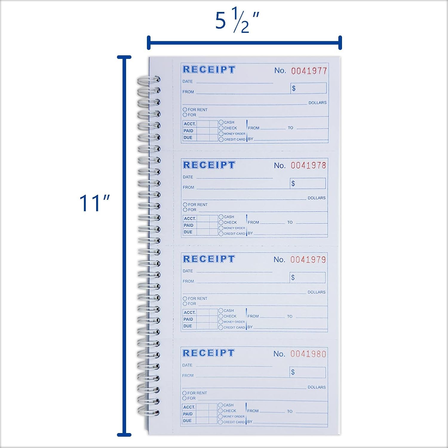Carbonless Money & Rent Receipt Book – 200 Sets, Spiral Bound, 5.5″x11″
