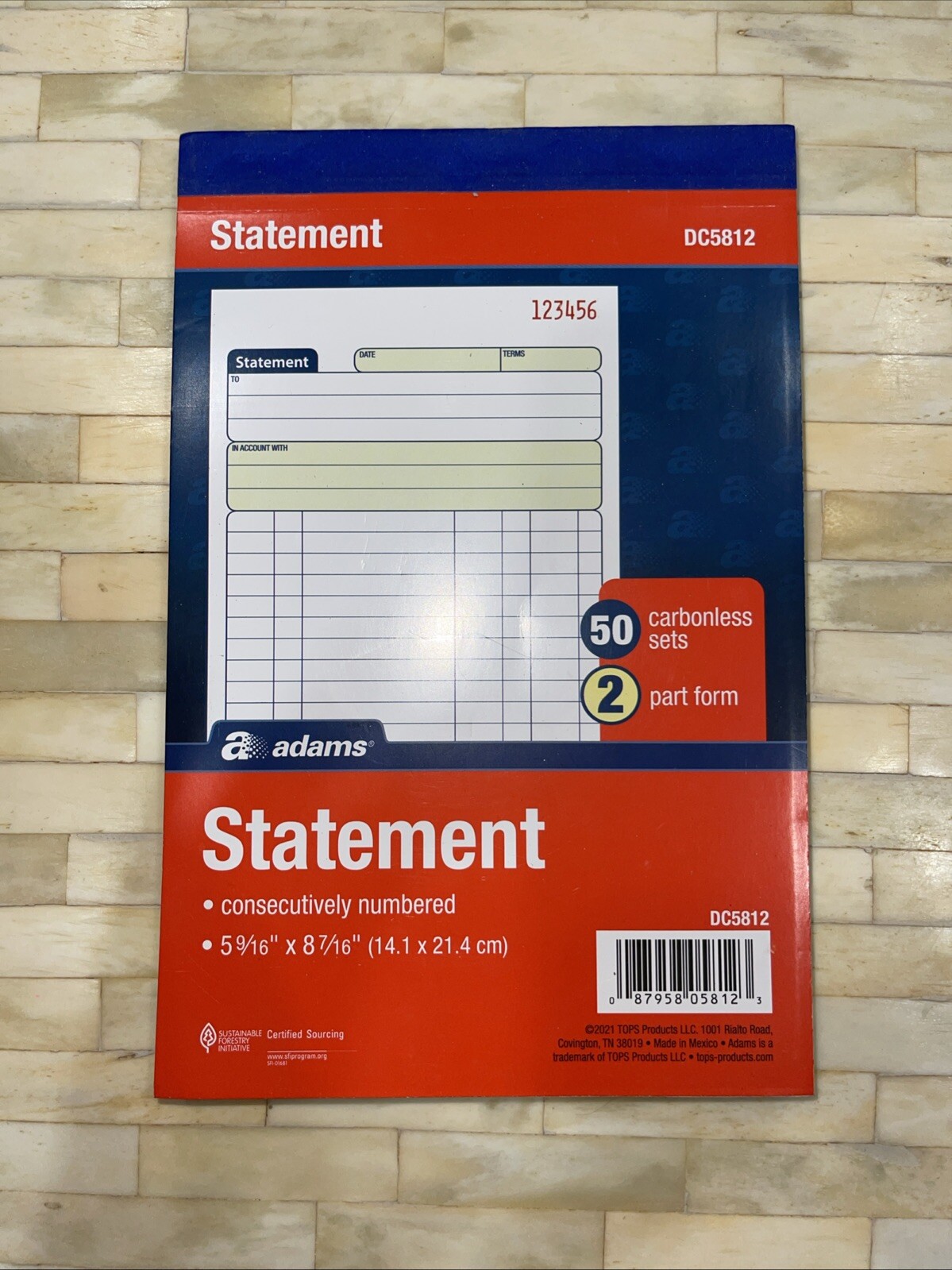 Adams Statement Book, 2-Part Carbonless, White/Canary, 5-9/16 x 8-7/16 Inches,