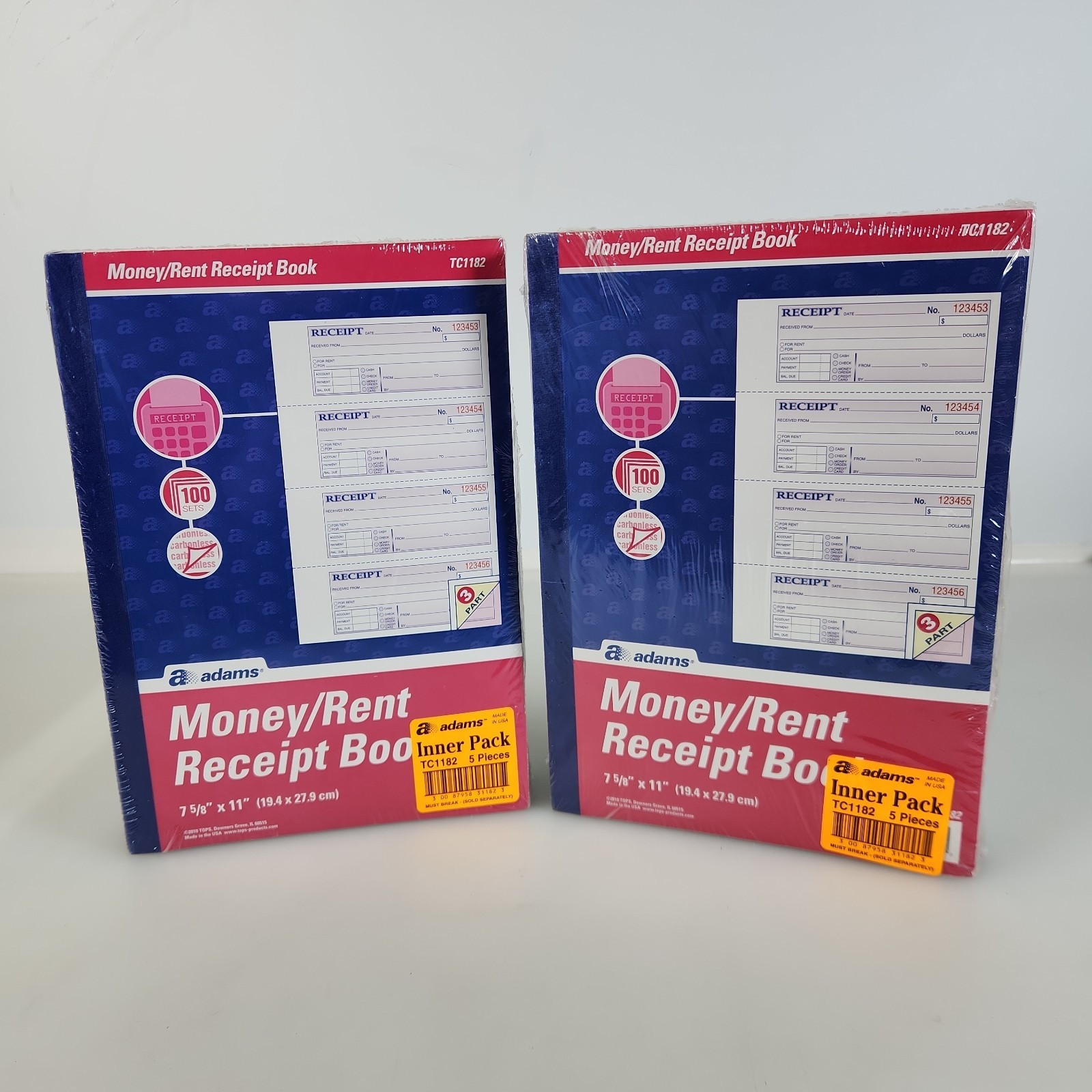 Lot 10 Adams TC1182 Money and Rent Receipt Books 3-Part Carbonless 7-5/8″x 11″
