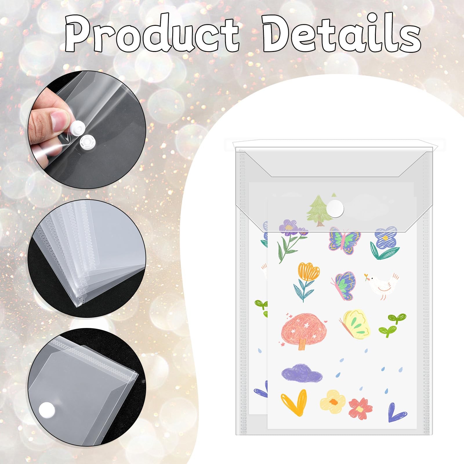 10 Pcs 5×7 Plastic Envelopes with Snap Closure Waterproof Transparent