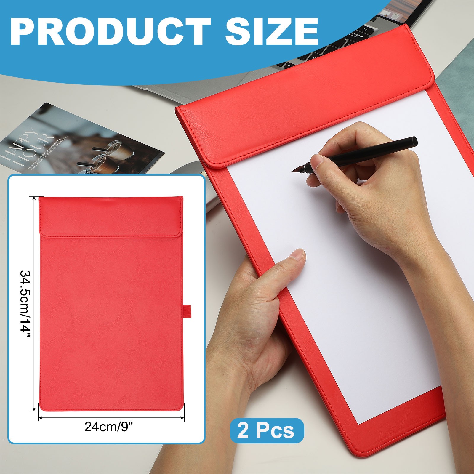 2 Pack Magnetic Leather Clipboard, 14″x9″ Clipboard with Pen Holder (Red)