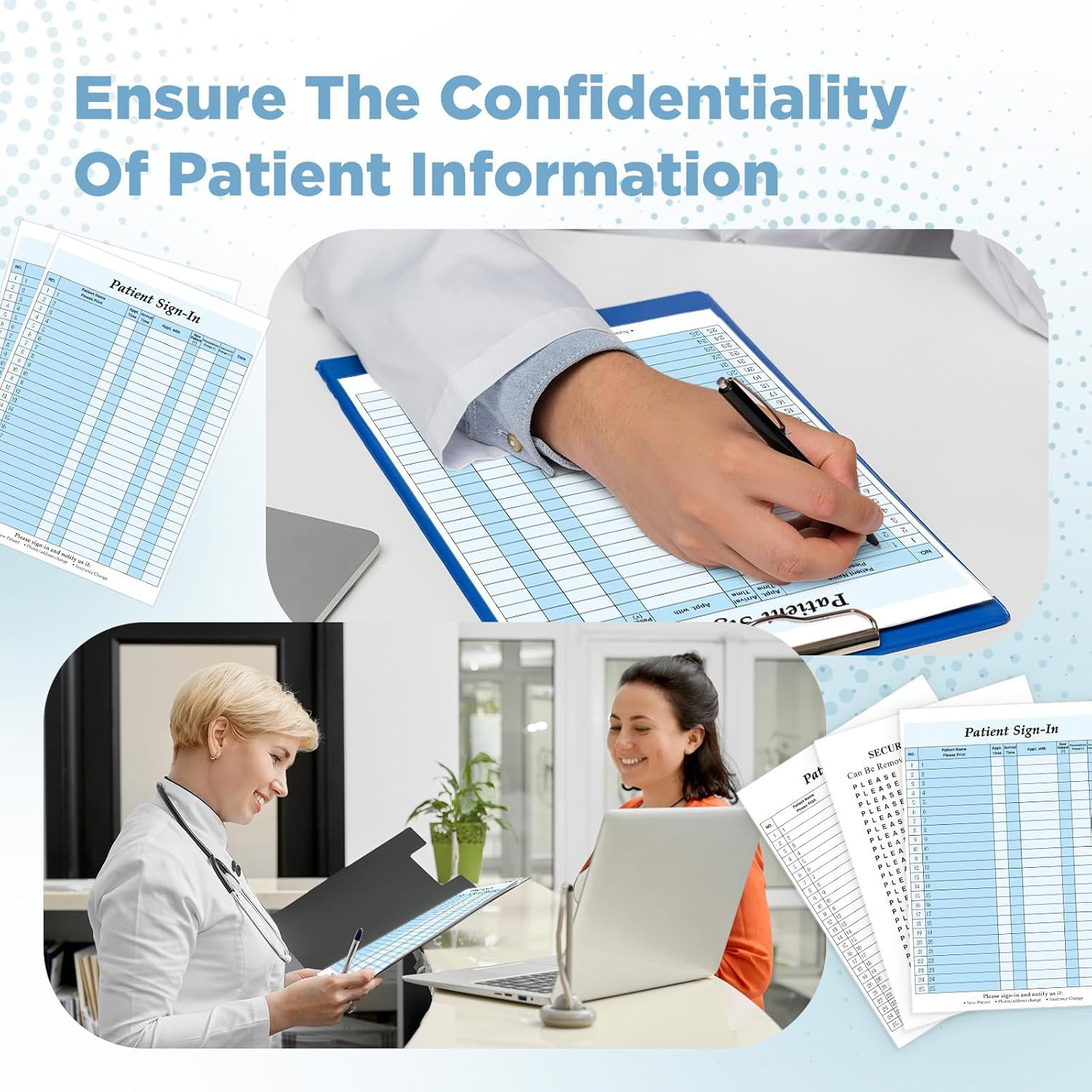 150 Pack Patient Sign in Sheets Carbonless 3 Part Patient Sign in Label Forms Pe