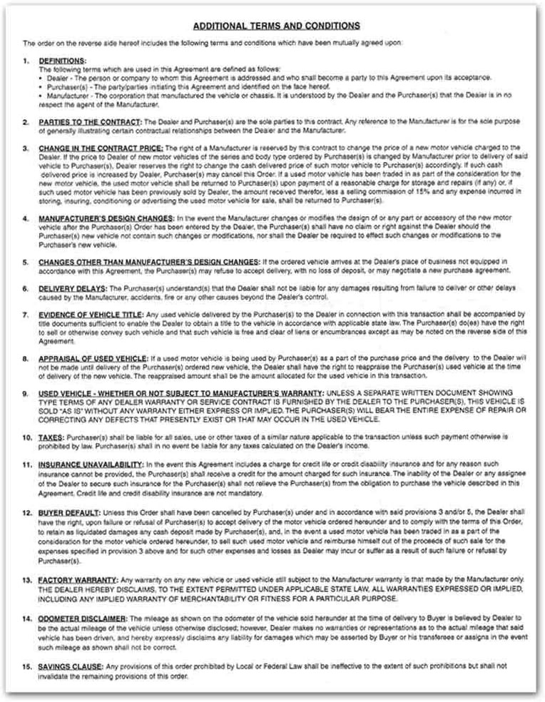 Vehicle Purchase Agreement Forms (2-Part) (100 per 8.5″ x 11″, White, Canary
