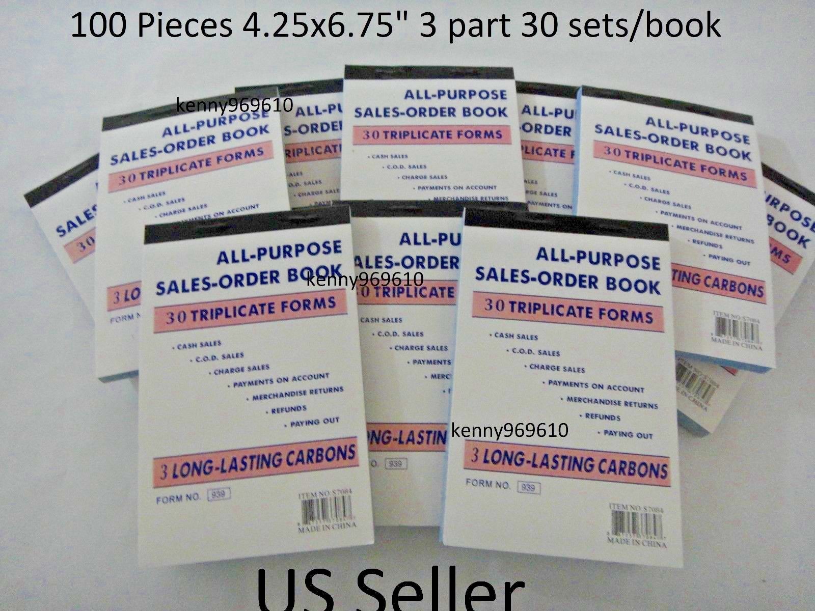 100X-3 Part Sales Order Books Receipt Triplicate forms 30 sets Invoice FREE SHIP