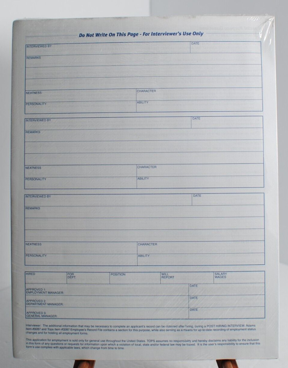 Adams Application for Employment (25), Forms and Instructions Contracts Lot of 3