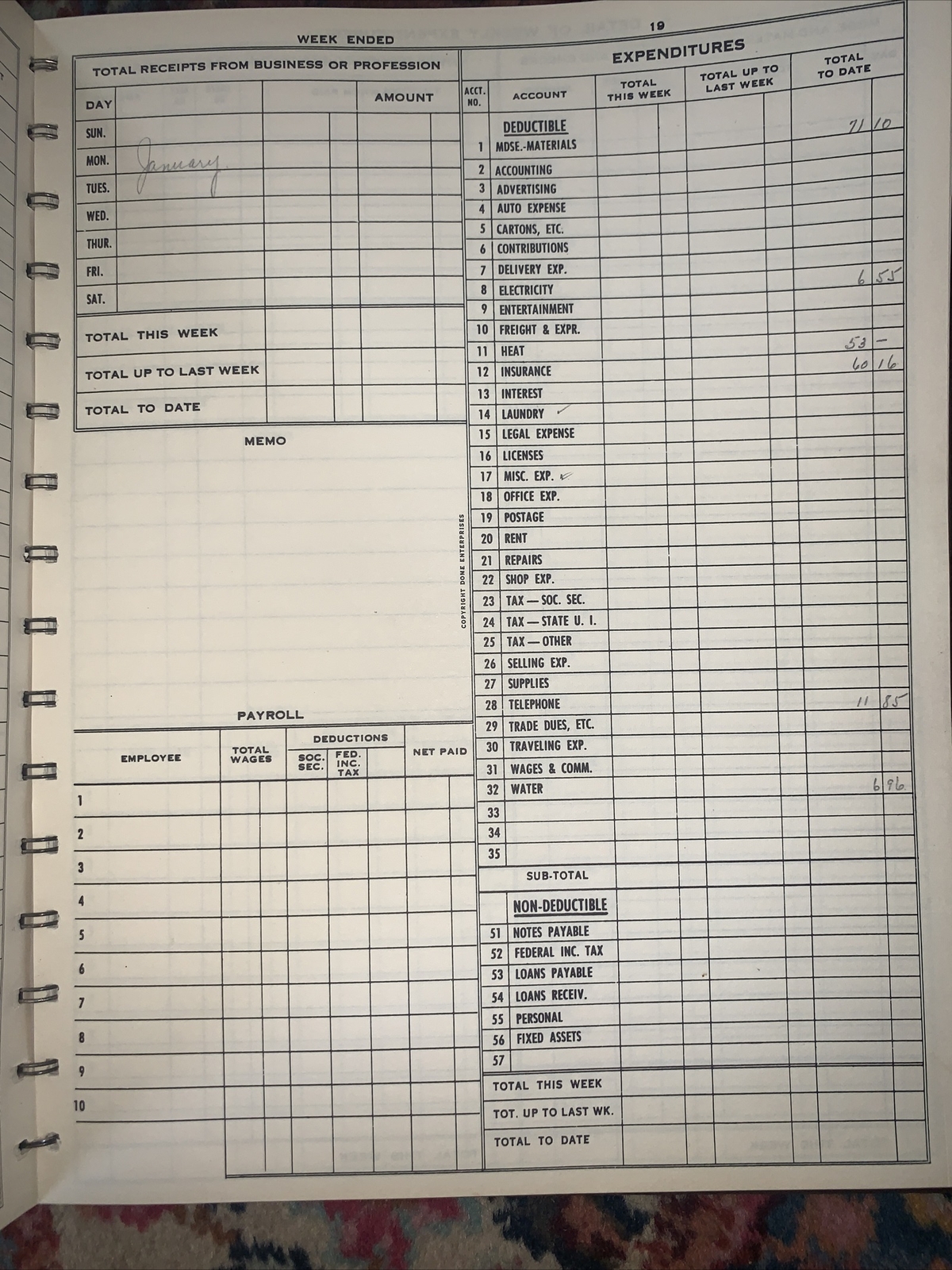 Vintage Dome Simplified Weekly Bookkeeping Record No 600 Unused Ledger