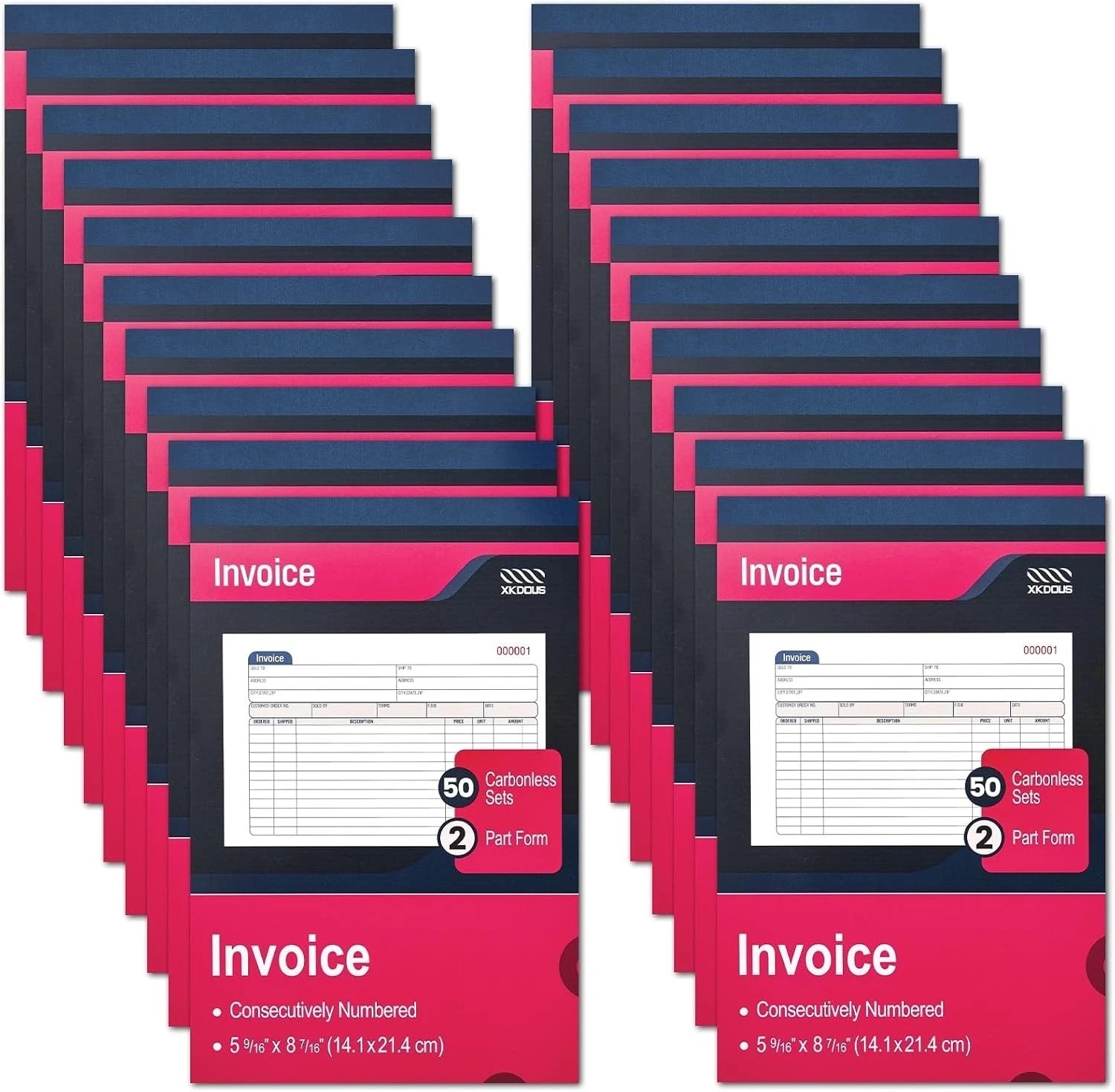 20 Pack Invoice Book, 2-Part Carbonless, 5-9/16″ x 8-7/16″ Invoice Receipt Bo…