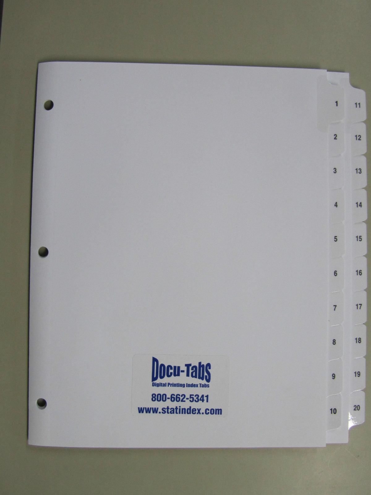20 sets # 1-20 Numbered Index Tab Dividers 3 hole punched