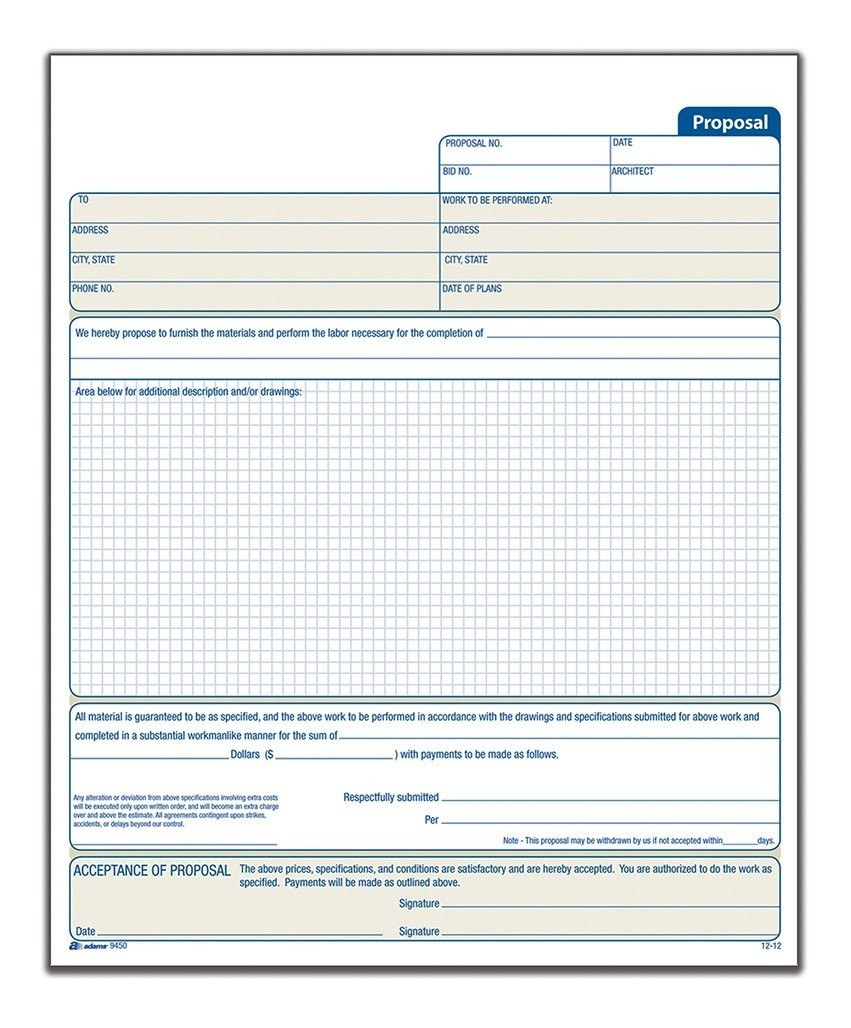 Adams Proposal Form Book, 2-Part, Carbonless, 10.19 x 8.38 Inches, 50 Sets