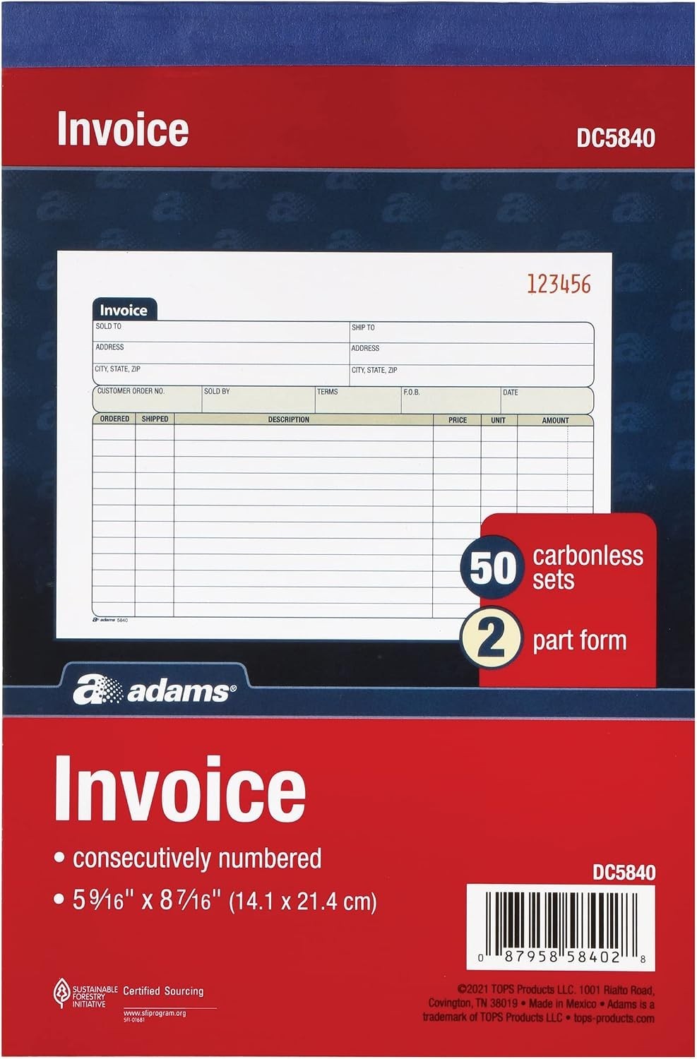Invoice Book 3 Pack, 2 Part Carbonless Invoices, Horizontal Sales Slip, 5-9/1…