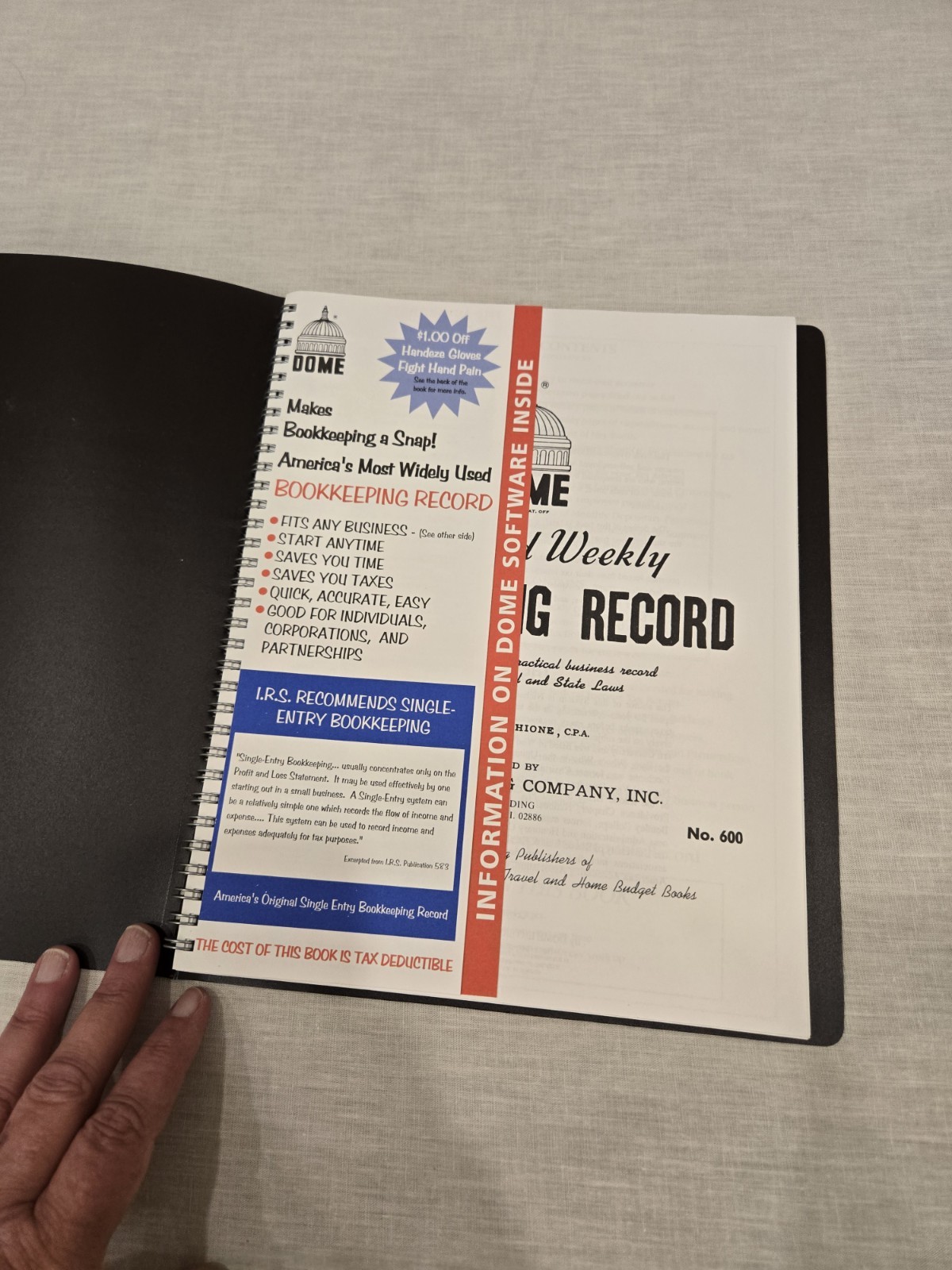 Dome Simplified Weekly Bookkeeping Record Spiral Bound, Brown Cover New
