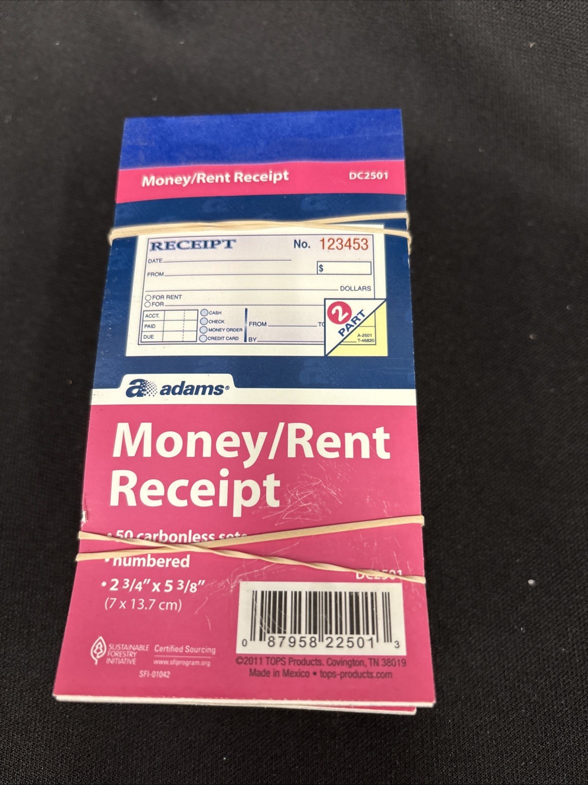 Money and Rent Receipt, 2-3/4 x 5-3/8 Inches, 2-Parts, Carbonless, White/Cana…