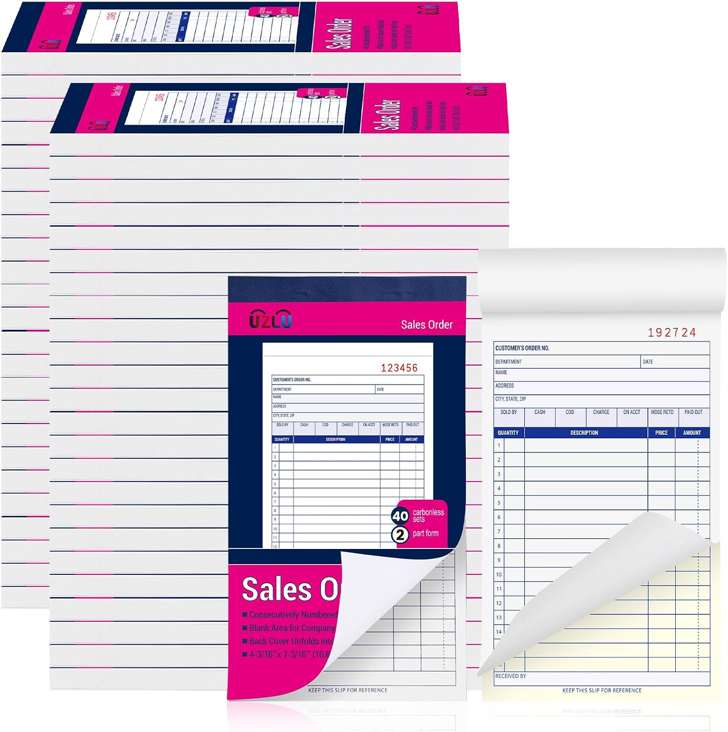 40 Pack Sales Order Book Bulk, 2-Part Carbonless Receipt Form Invoice, White/Yel