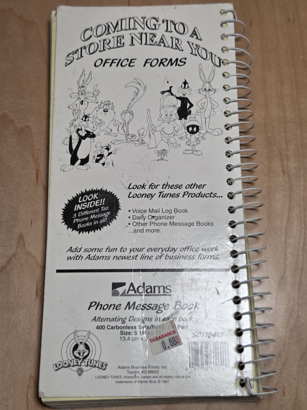 Taz Phone Message Book Adams SC1154LT Vintage Retro Looney Tunes