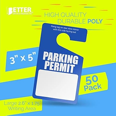 Better Office Products 50-Pack Parking Permit Hang Tags, 3″x5″, Blue Placards
