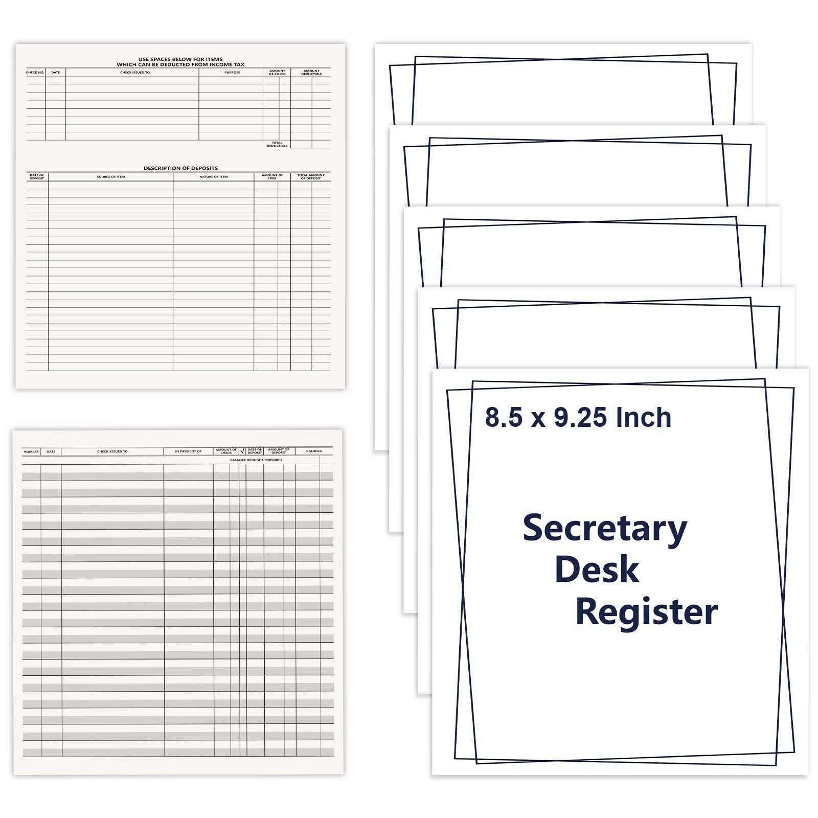 5 Pack Large Desk Check Register 8.5 x 9.25 Inch Transaction Book Business