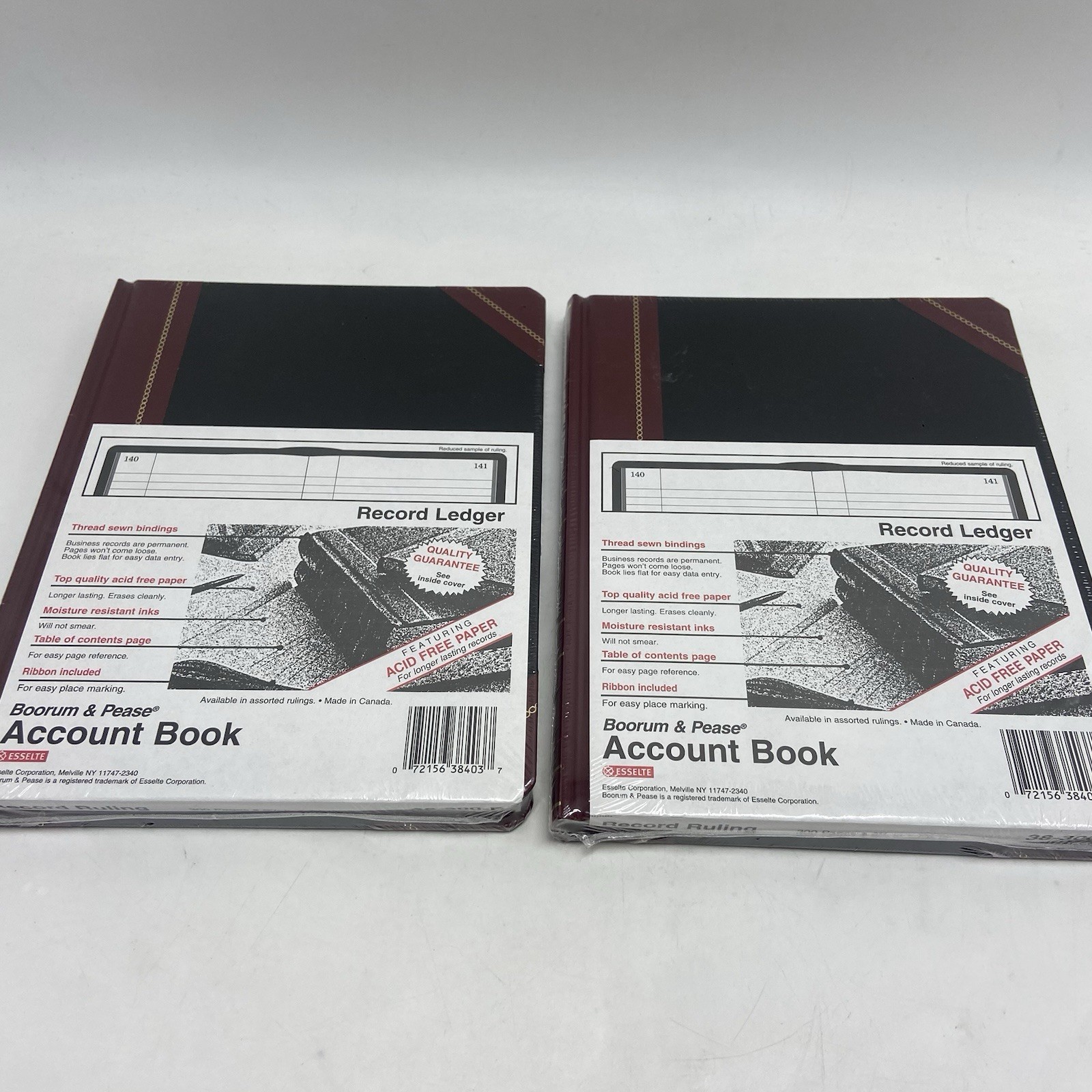 (2) Boorum & Pease Account Book Record Ledger Black/Red 300 Pages 38-300-R