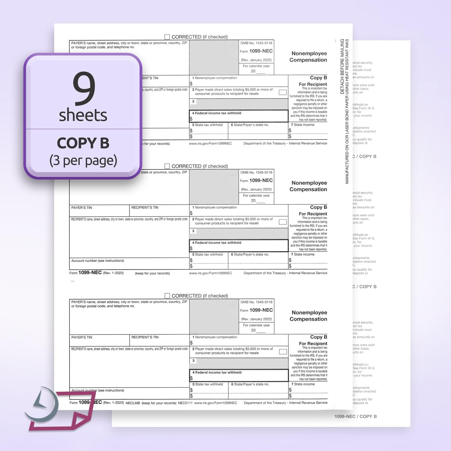 1099-NEC Forms for 2024, 4-Part Tax Forms, Vendor Kit of 25 Laser Forms and 25 S