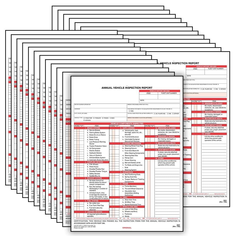 J. J. Keller 25-Pack, Annual Vehicle Inspection Report Form with Carbon, 3-Pl…