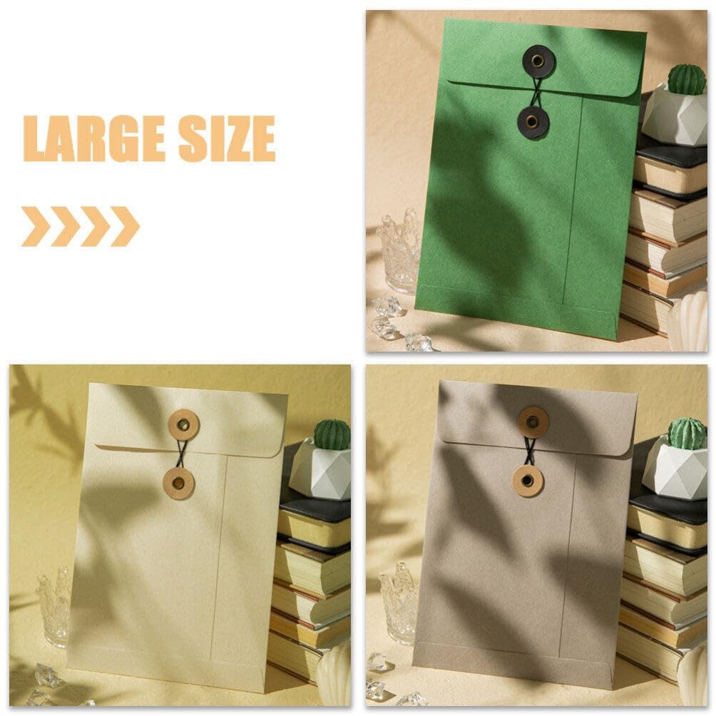 SHINEOFI 6pcs Kraft String Envelope File 23.00X16.00X0.10CM, Assorted Color