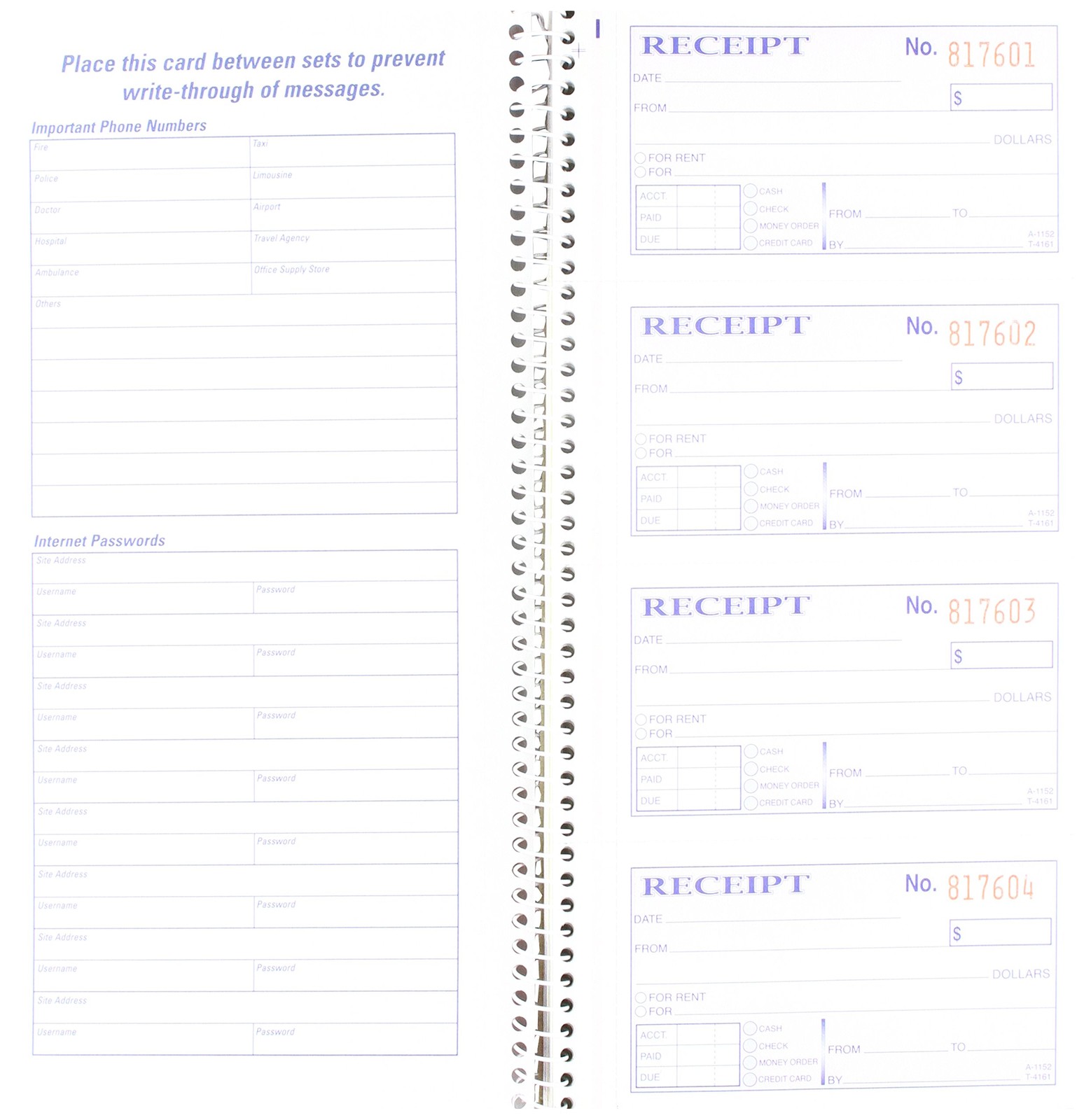 Adams SC1152PK Money Receipt Book,Spiral,2-Part,7-5/8-Inch x11-Inch Yellow