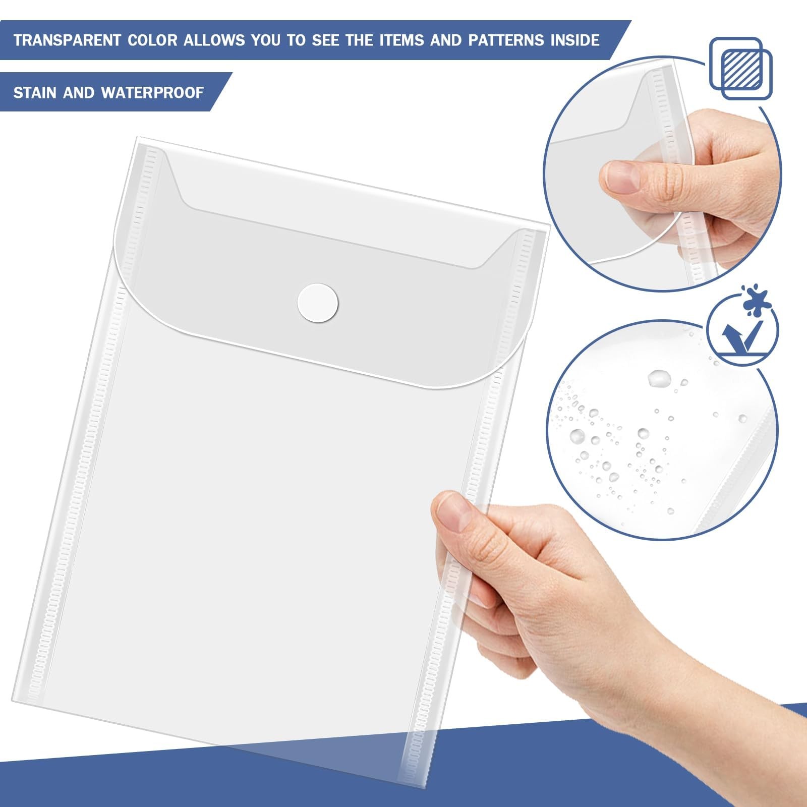 Vmiapxo 20 Pcs Small Plastic Envelopes with Snap 5″ x 7″, Transparent