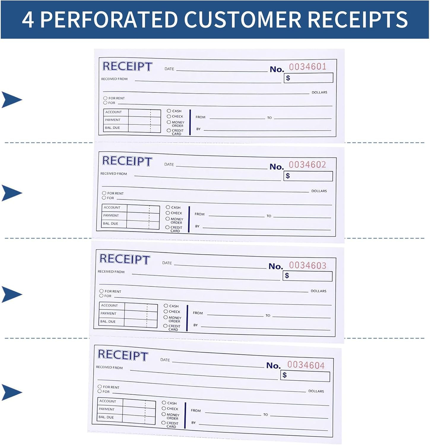 6 Pack Large Money and Rent Receipt Books with Cardboard Insert,7-5/8″ X 10-7/8″
