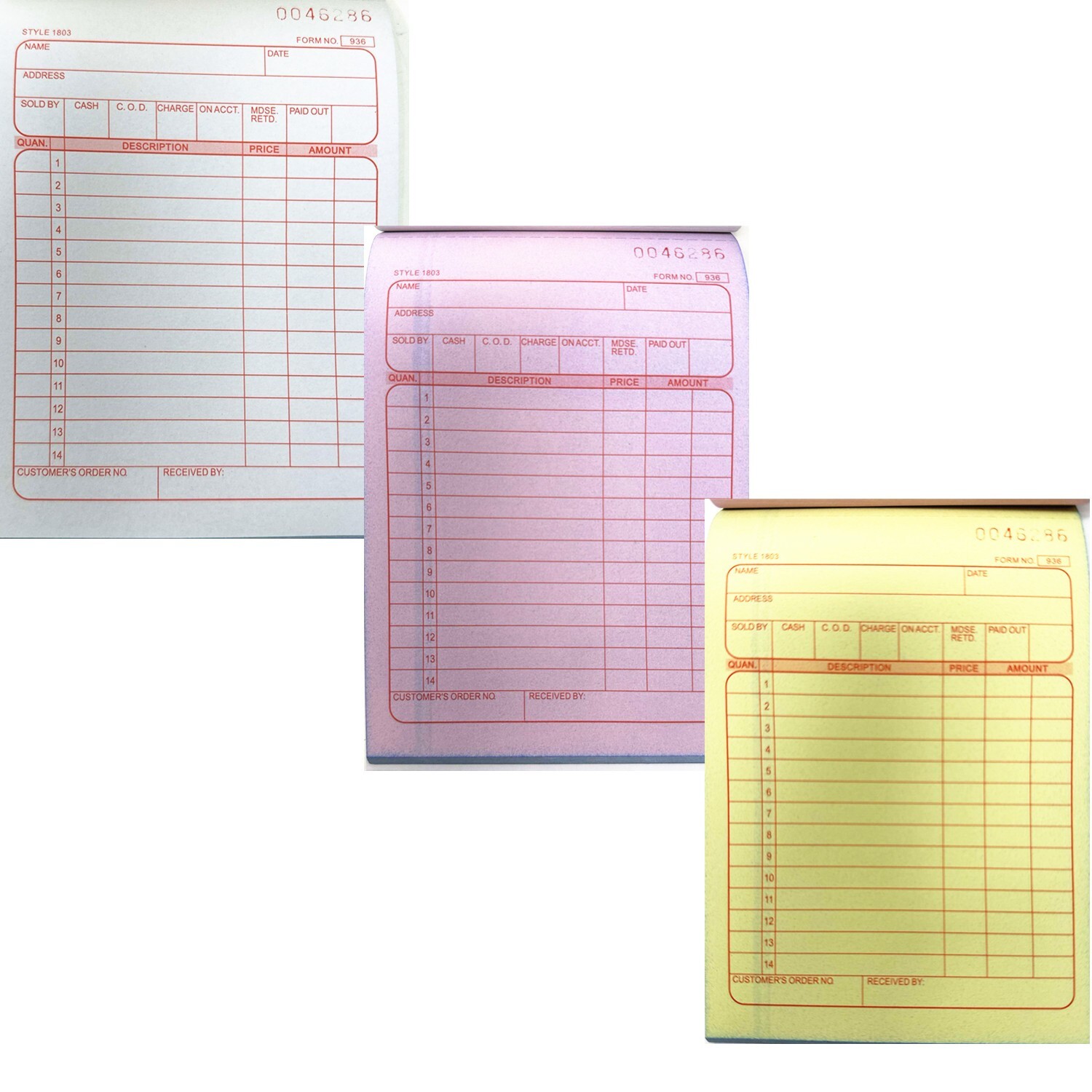 10 Pack Receipt Book 3 Parts Sales Order Books 33 Sets Invoices & Receipts Form