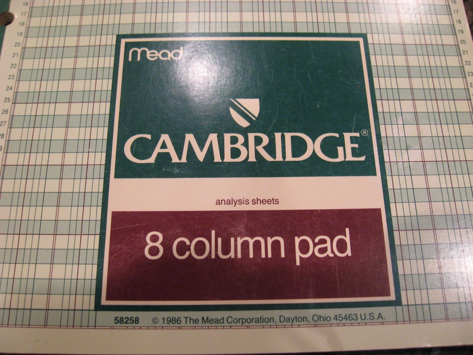 Vintage 80’s 1986 Mead CAMBRIDGE 8 & 3 Green Tint Column Pads (READ DESCRIPTION)