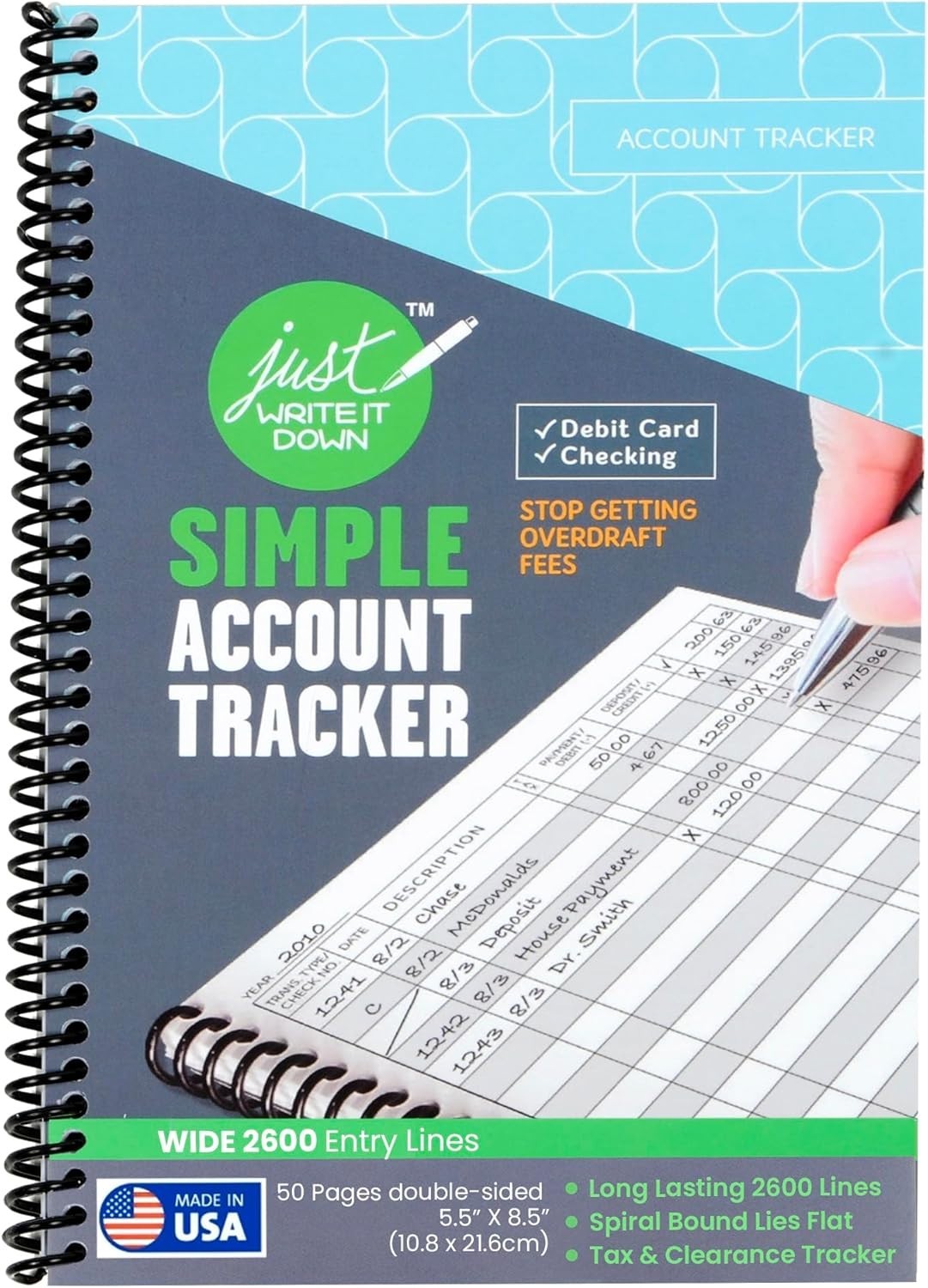 Deluxe Debit Card Ledger Notebook – 1 Pack, 2600 Lines for Organized Finances