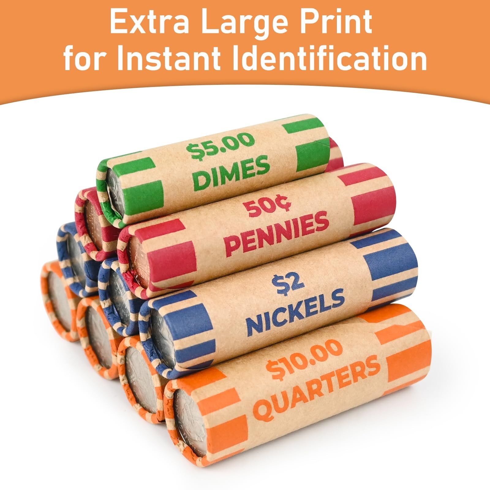 256 Assorted Preformed Coin Roll Wrappers with Coin Roll Crimper, Easy-Read D…