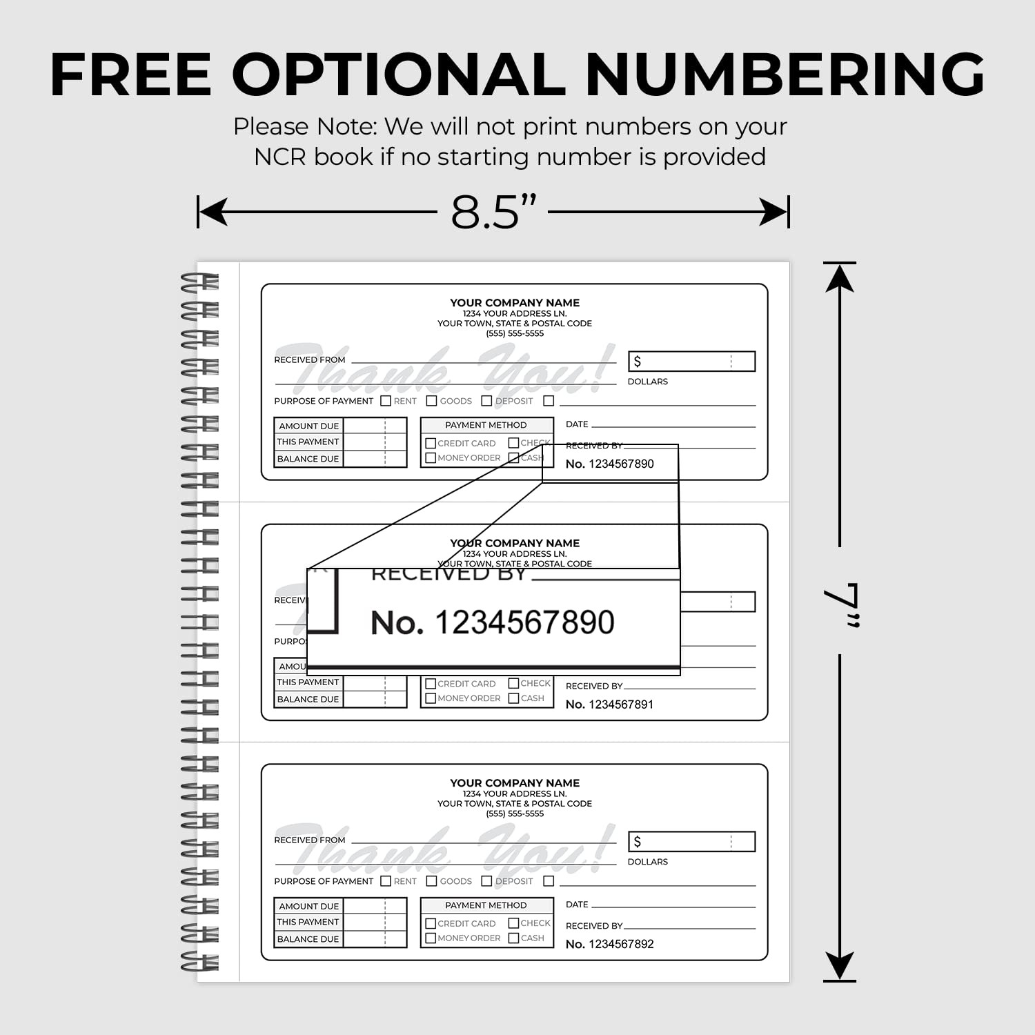 Custom 8.5″ x 7″ (3 Per Page) Carbonless NCR Books in 2-Part Duplicate Invoic…