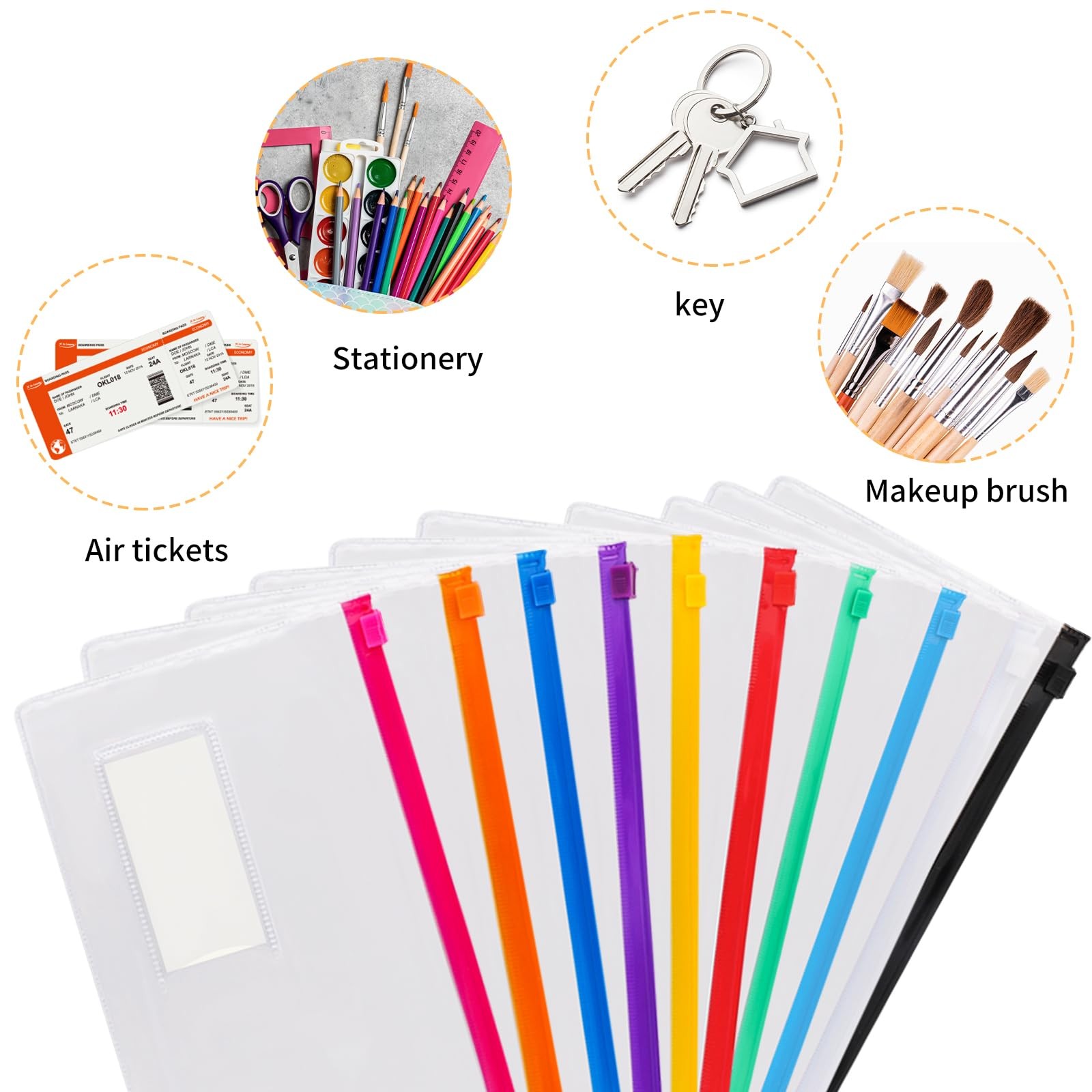 EOOUT 32pcs Poly Zip Envelope, One Size, Blue,green,orange,transparent,white