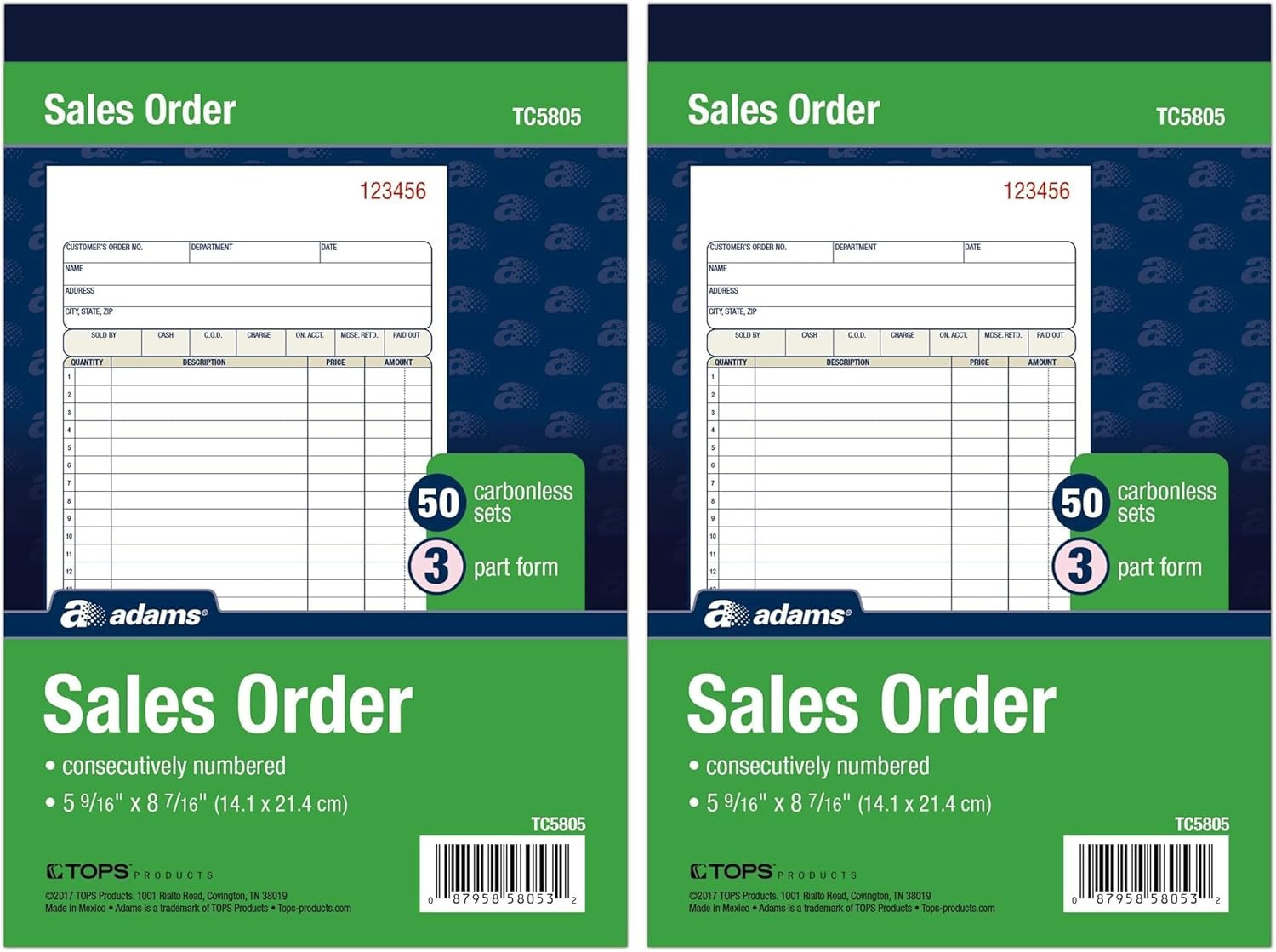 Adams Sales Order Book, 3-Part Carbonless, White/Canary/Pink, 5-9/16″ X 8-7/16″