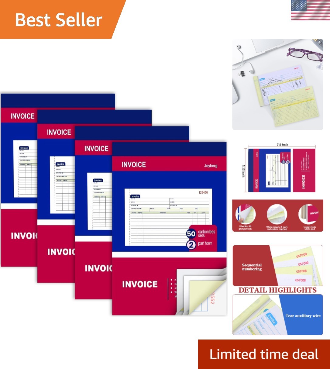 Professional 2-Part Carbonless Receipt Book | 50 Sets x 4 Packs | Small Business