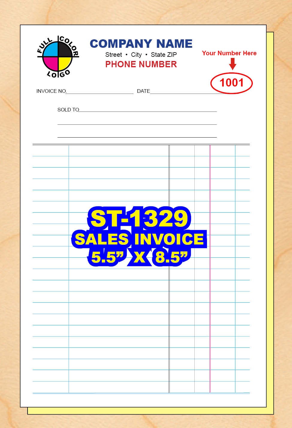 SALES INVOICE CUSTOM PRINTED 2 or 3 Part Carbonless
