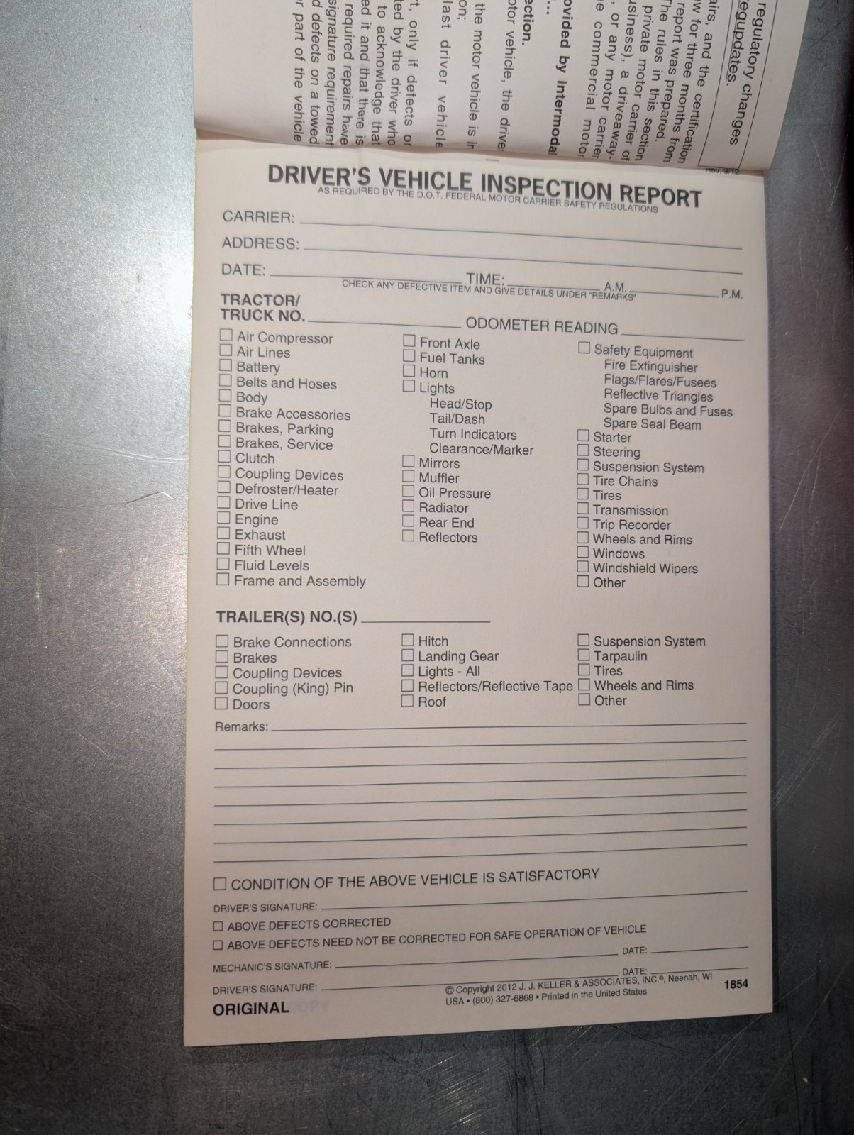 Keller Premium Drivers Vehicle Inspection Report Duplicate Book NOS Lot Of 10