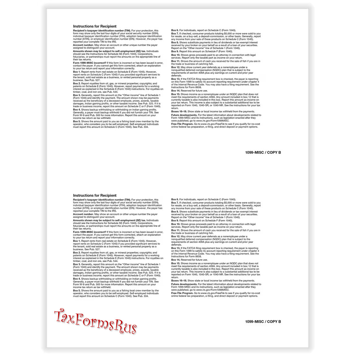 2025 IRS Tax Form 1099-MISC Laser 4 recipients + (1)1096 #TF6103 4-pt — NO Env